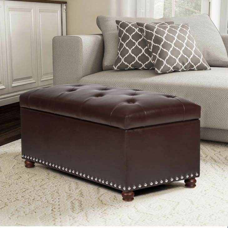 Brown leather storage ottomans discount